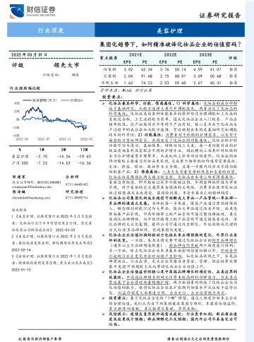 美容护理行业深度:集团化趋势下,如何精准破译化妆品企业的估值密码?-财信证券-20220331