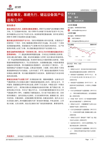 电气设备行业深度:氢能爆发,基建先行,储运设备国产化进程几何?-五矿证券 听光Vic