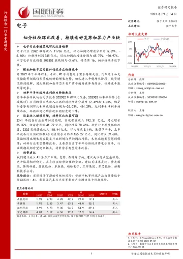 电子行业专题研究：细分板块环比改善，持续看好复苏和算力产业链-20230904-国联证券-24页_1