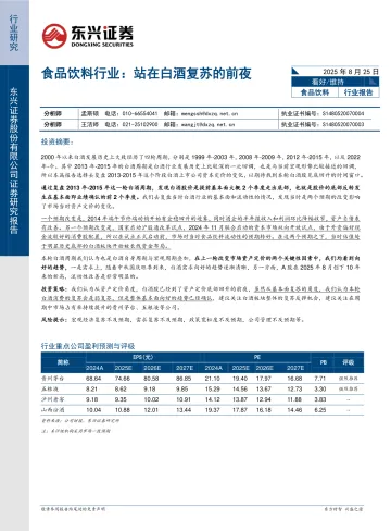 食品饮料行业:站在白酒复苏的前夜-东兴证券 听光VIc