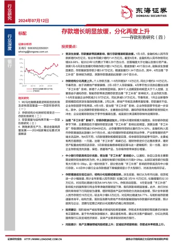 银行:存款形势研究(四)-存款增长明显放缓,分化再度上升-东海证券 听光vic