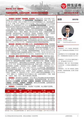 美妆行业“618”专题报告：天猫渠道超预期，行业分化加剧，国货美妆龙头持续高增-民生证券 听光Vic