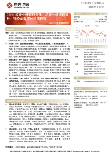 国防军工行业2023半年报财务分析:23H1板块业绩有所分化,总装业绩增速提升,核心企业增长韧性仍在-20230913-东方证券-28页