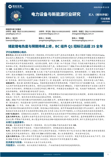 电力设备与新能源行业研究:储能锂电热度与预期持续上修,BC组件Q1招标已远超25全年-国金证券 听光Vic