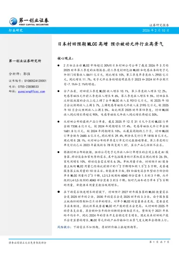 被动元件行业:日本村田预期MLCC高增,预示被动元件行业高景气-第一创业 听光Vic