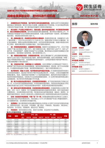 金属行业2025年中期投资策略系列报告之小金属&新材料篇:战略金属重新定价,新材料迭代创机遇-民生证券 听光Vic