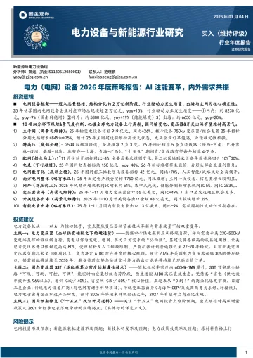 电力（电网）设备2026年度策略报告：AI注能变革，内外需求共振-国金证券 听光Vic