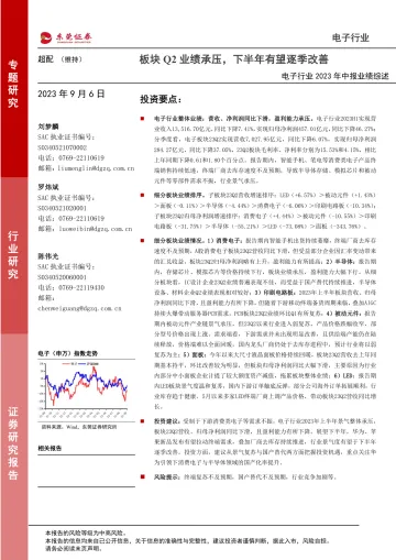 电子行业2023年中报业绩综述:板块Q2业绩承压,下半年有望逐季改善-20230906-东莞证券-22页