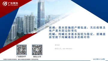 玻璃,基本面偏弱产销低迷,关注疫情及地产基本面边际变化,纯碱,纯碱自身基本面较为稳定,玻璃盘面坚挺下纯碱逢低多思路对待-20220320-广发期货-44页