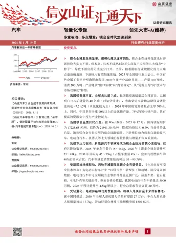 汽车轻量化专题:多重驱动、多点爆发;镁合金时代加速到来-山西证券 听光Vic