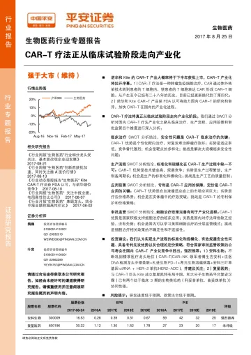 生物医药行业专题报告:CAR-T疗法正从临床试验阶段走向产业化-20170825-平安证券-32页