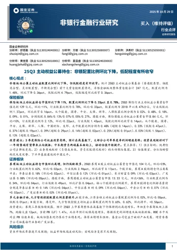 非银行金融行业研究:25Q3主动权益公募持仓:非银配置比例环比下降,低配程度有所收窄-国金证券 听光Vic