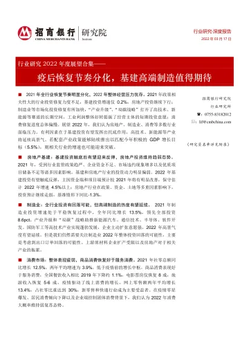 行业研究2022年度展望合集:疫后恢复节奏分化,基建高端制造值得期待-20220317-招商银行-103页