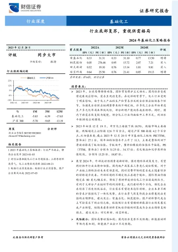 2024年基础化工策略报告:行业底部复苏,重视供需格局-财信证券 听光Vic_1