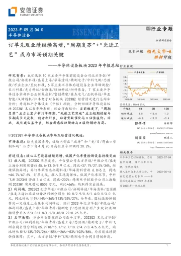 半导体设备行业板块2023年中报总结:订单兑现业绩继续高增,“周期复苏”+“先进工艺”成为市场预期关键-20230904-安信证券-20页_1