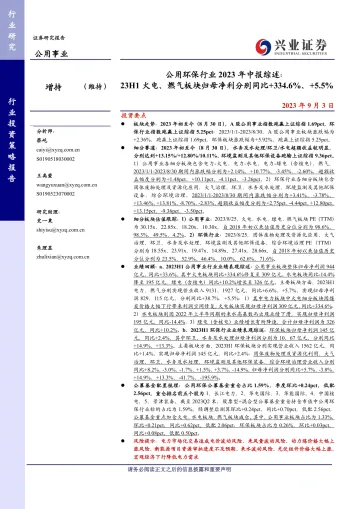 公用环保行业2023年中报综述:23H1火电、燃气板块归母净利分别同比+334.6%、+5.5%-20230903-兴业证券-26页_1