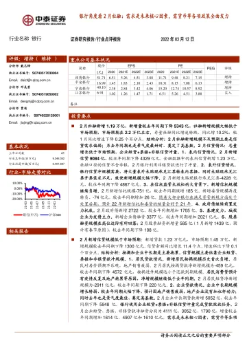 银行业银行角度看2月社融:需求是未来核心因素,需货币等各项政策全面发力-20220312-中泰证券-15页