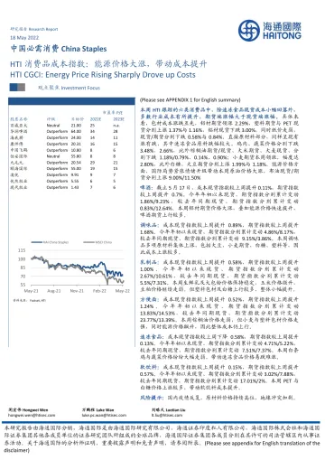 中国必需消费行业：HTI消费品成本指数，能源价格大涨，带动成本提升-20220518-海通国际-16页