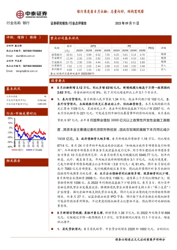 银行业角度看8月社融:总量向好,结构需观察-20230911-中泰证券-16页
