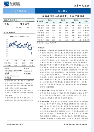 纺织服装行业月度报告:短期疫情影响终端消费,长期逻辑不改-20220317-财信证券-16页
