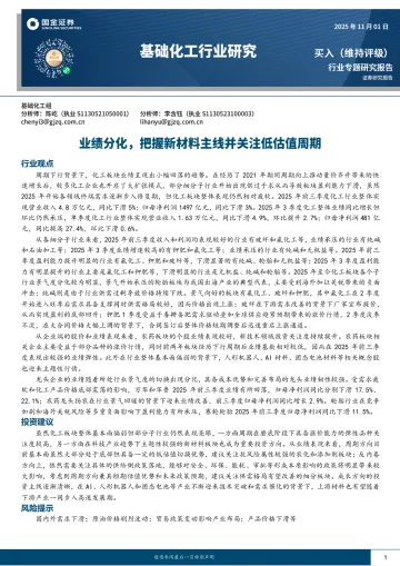 基础化工行业研究:业绩分化,把握新材料主线并关注低估值周期-国金证券 听光Vic
