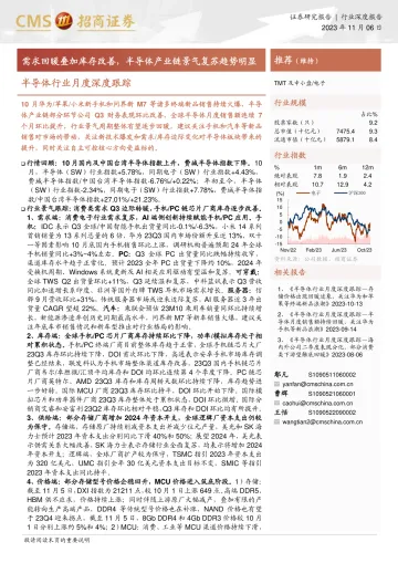 半导体行业月度深度跟踪：需求回暖叠加库存改善，半导体产业链景气复苏趋势明显-20231106-招商证券-91页