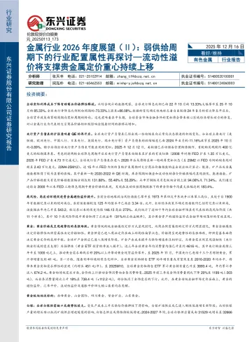 金属行业2026年度展望(Ⅱ):弱供给周期下的行业配置属性再探讨—流动性溢价将支撑贵金属定价重心持续上移-东兴证券 听光Vic