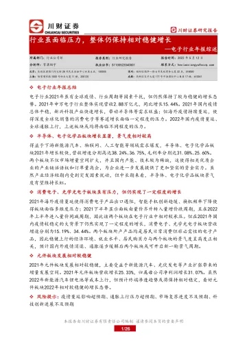 电子行业年报综述：行业虽面临压力，整体仍保持相对稳健增长-20220512-川财证券-26页