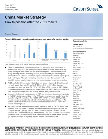 瑞信-中国投资策略-2021年结果之后如何定位-2022.4.6-22页