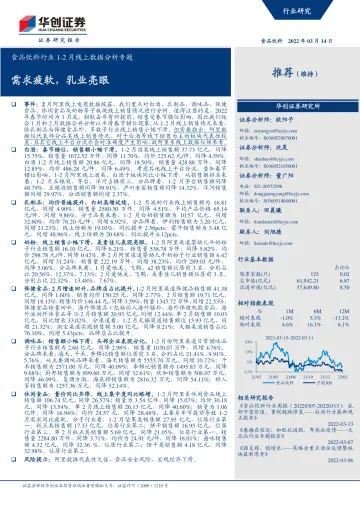 食品饮料行业1-2月线上数据分析专题:需求疲软,乳业亮眼-20220314-华创证券-25页