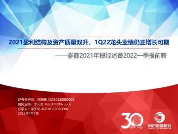 证券行业券商2021年报综述暨2022一季报前瞻:2021盈利结构及资产质量双升,1Q22龙头业绩仍正增长可期-20220407-申万宏源-40页
