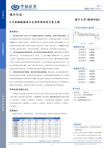 银行行业:4月金融数据显示支持实体经济力度大增-20220514-华福证券-18页