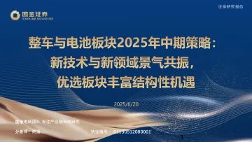 整车与电池行业板块2025年中期策略:新技术与新领域景气共振,优选板块丰富结构性机遇-国金证券 听光Vic