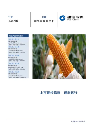玉米月报:上市逐步临近,偏弱运行-20230901-建信期货-18页