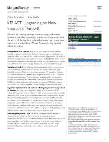 摩根士丹利-中国教育行业-K12 AST:在新的增长源上升级-2022.3.6-43页