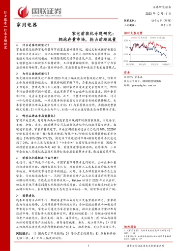 家电前装化专题研究:拥抱存量市场,抢占前端流量-国联证券 听光Vic
