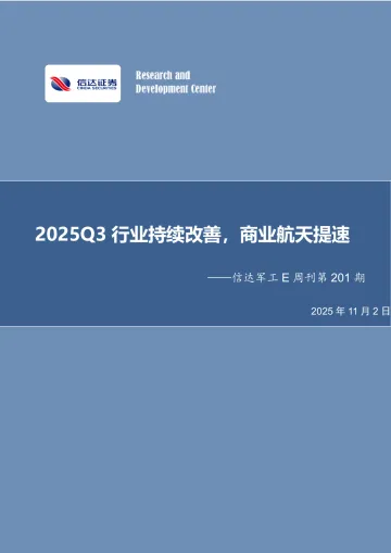 信达军工E周刊第201期：2025Q3行业持续改善，商业航天提速-信达证券 听光Vic