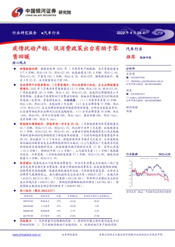 汽车行业:疫情扰动产销,促消费政策出台有助于零售回暖-20220428-银河证券-17页