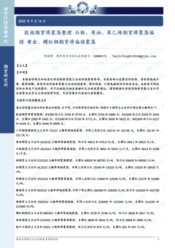 股指期货将震荡整理,白银、原油、苯乙烯期货将震荡偏强,黄金、螺纹钢期货将偏强震荡-20230914-国泰君安期货-38页