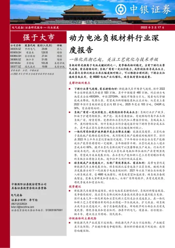 动力电池负极材料行业深度报告:一体化热潮已起,关注工艺优化与技术升级-20220317-中银国际-33页