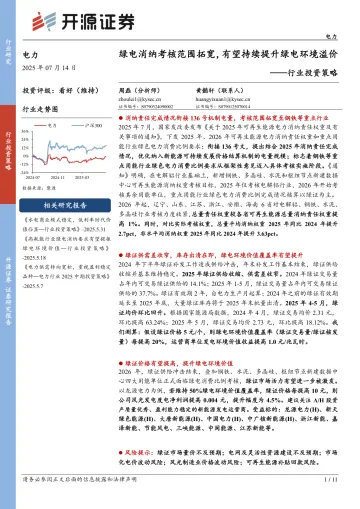 电力行业投资策略:绿电消纳考核范围拓宽,有望持续提升绿电环境溢价-开源证券 听光Vic_1