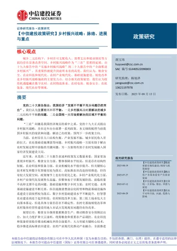 政策研究:乡村振兴战略,脉络、进展与重点-20230913-中信建投-30页