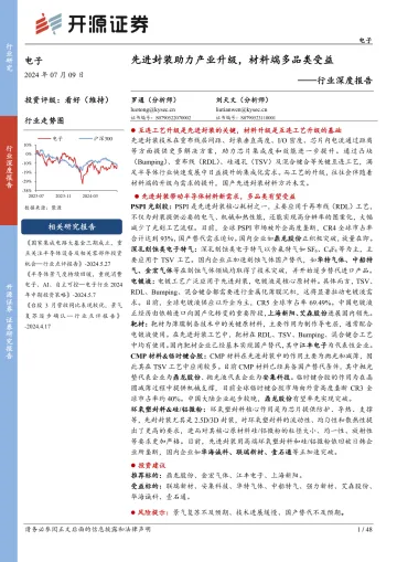 电子行业深度报告:先进封装助力产业升级,材料端多品类受益-开源证券 听光vic