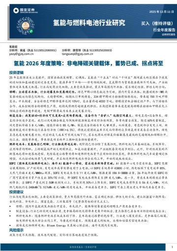 氢能2026年度策略:非电降碳关键载体,蓄势已成、拐点将至-国金证券 听光Vic_1