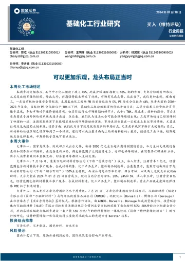 基础化工行业研究:可以更加乐观,龙头布局正当时-国金证券(1)