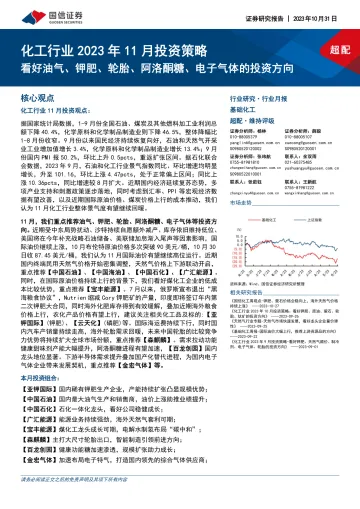 化工行业2023年11月投资策略:看好油气、钾肥、轮胎、阿洛酮糖、电子气体的投资方向-20231031-国信证券-40页