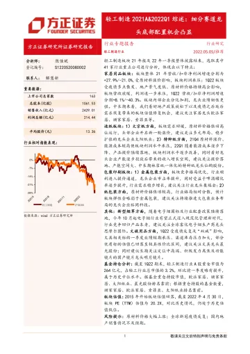 轻工制造行业2021A&2022Q1综述：细分赛道龙头底部配置机会凸显-20220505-方正证券-24页