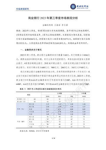 新世纪评级-商业银行2023年第三季度市场表现分析-9页-WN10