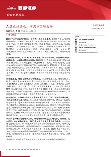 2023年A股中报业绩综述:A股业绩磨底,顺周期困境反转-20230901-西部证券-19页