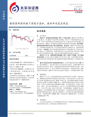 化学制药行业深度研究:兽药原料药价格下滑趋于温和,看好年内需求恢复-太平洋 听光Vic